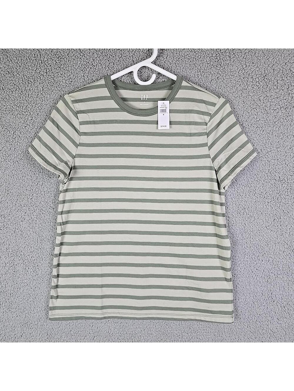 Gap Green Crew Neck Favourite Cotton Short Sleeve Striped T-Shirt Size S NEW - Picture 1 of 8